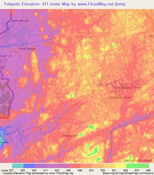 Yukpedu,Liberia Elevation Map