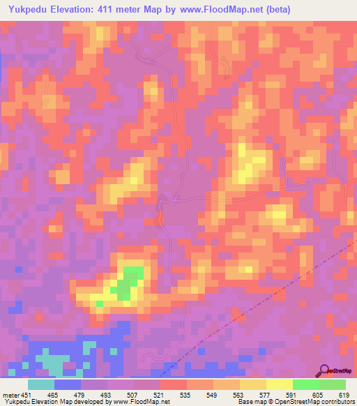 Yukpedu,Liberia Elevation Map