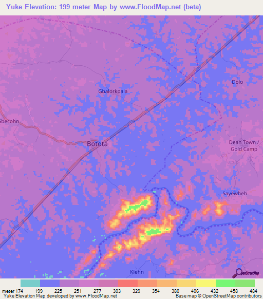 Yuke,Liberia Elevation Map