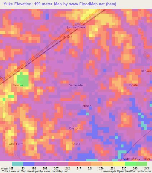 Yuke,Liberia Elevation Map