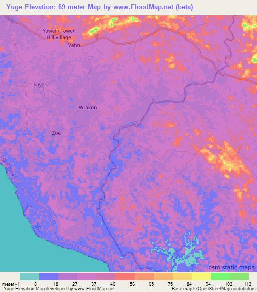 Yuge,Liberia Elevation Map
