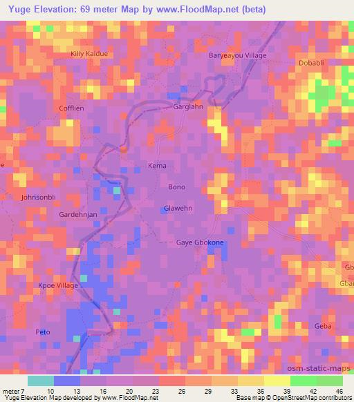 Yuge,Liberia Elevation Map
