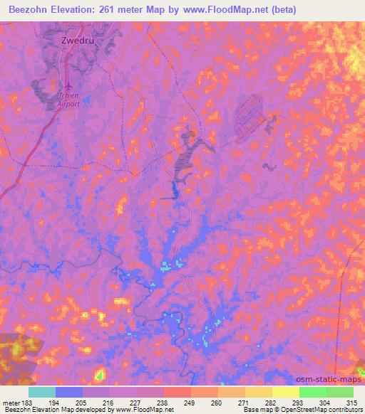 Beezohn,Liberia Elevation Map