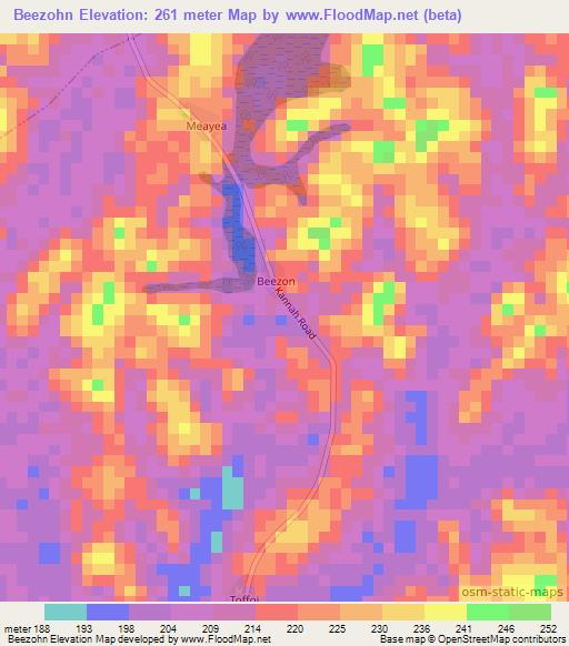 Beezohn,Liberia Elevation Map