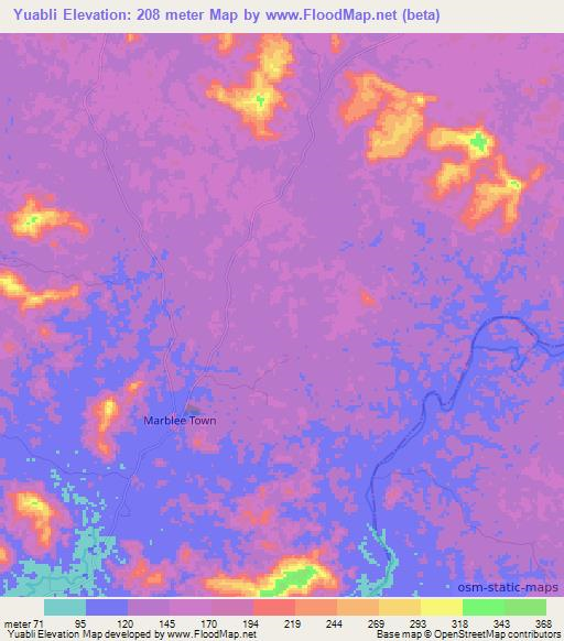 Yuabli,Liberia Elevation Map