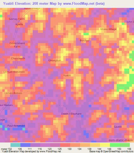 Yuabli,Liberia Elevation Map