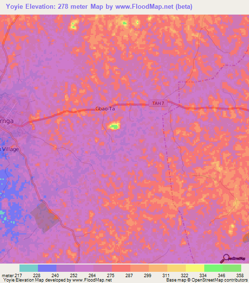 Yoyie,Liberia Elevation Map