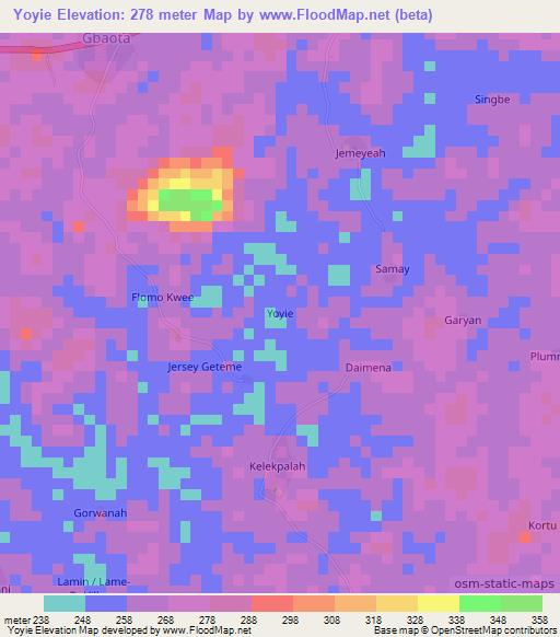 Yoyie,Liberia Elevation Map
