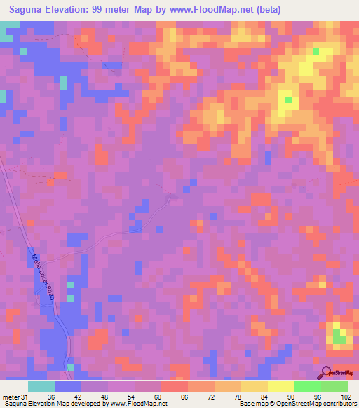 Saguna,Liberia Elevation Map