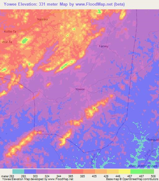Yowee,Liberia Elevation Map