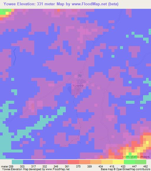 Yowee,Liberia Elevation Map