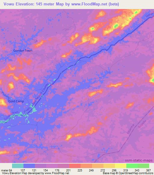 Vowu,Liberia Elevation Map