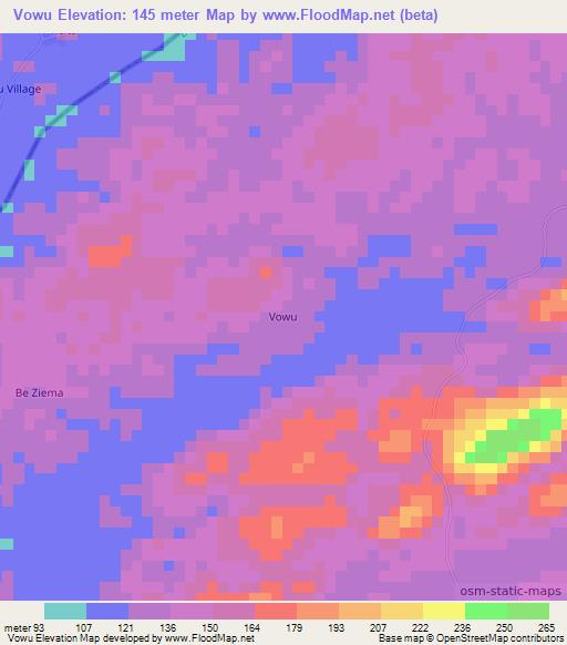 Vowu,Liberia Elevation Map