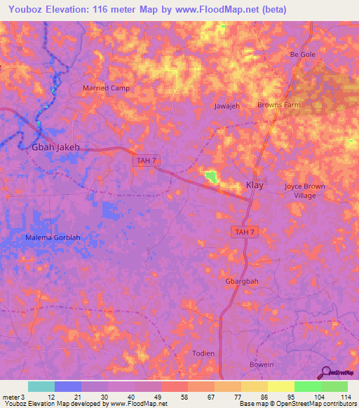 Youboz,Liberia Elevation Map