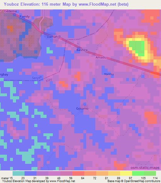 Youboz,Liberia Elevation Map