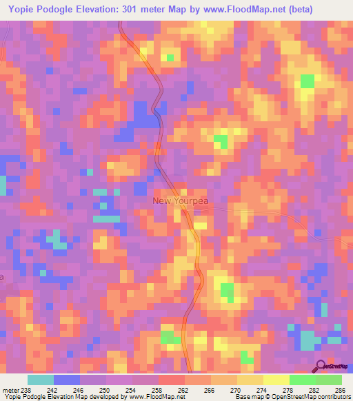 Yopie Podogle,Liberia Elevation Map