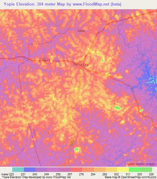 Yopie,Liberia Elevation Map