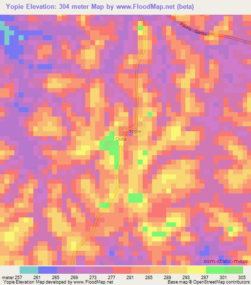 Yopie,Liberia Elevation Map