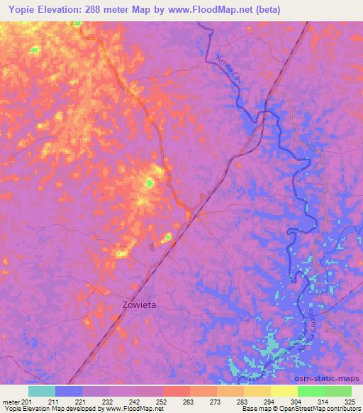 Yopie,Liberia Elevation Map