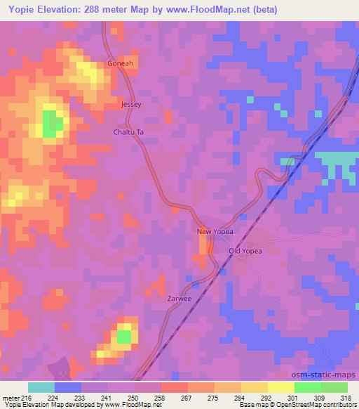 Yopie,Liberia Elevation Map