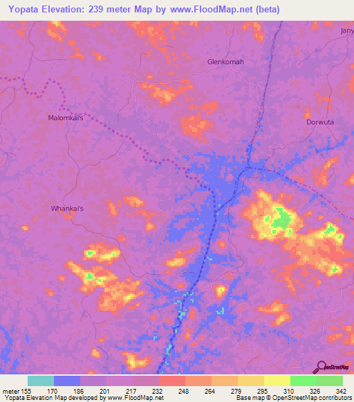Yopata,Liberia Elevation Map