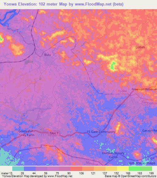 Yonwa,Liberia Elevation Map