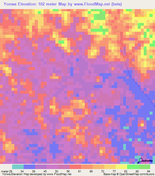 Yonwa,Liberia Elevation Map