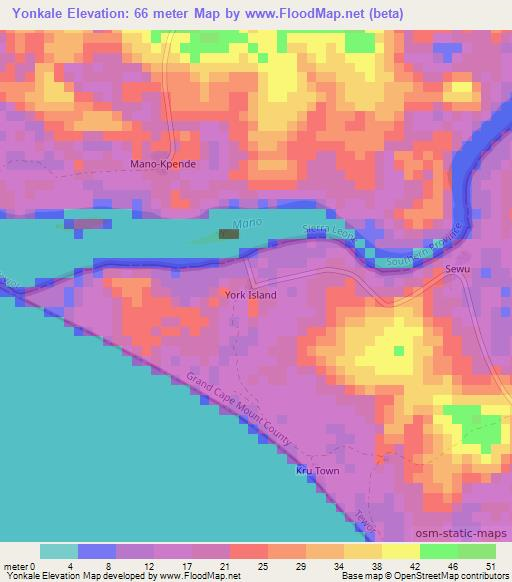 Yonkale,Liberia Elevation Map