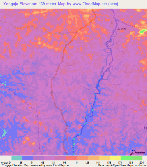 Yongaja,Liberia Elevation Map
