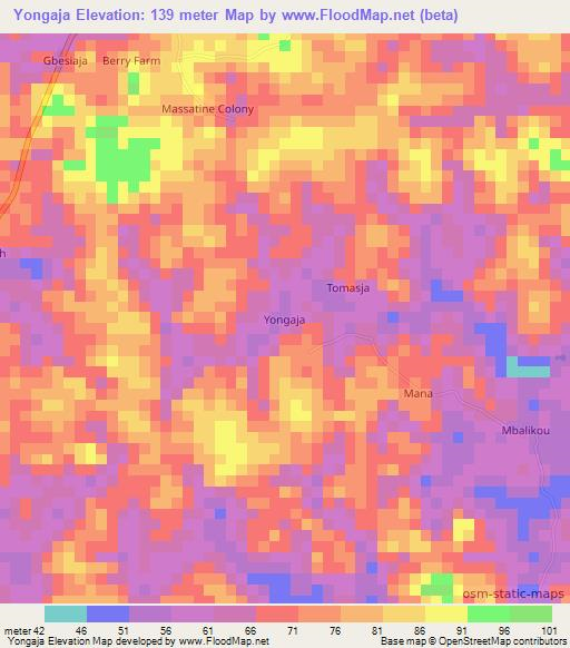 Yongaja,Liberia Elevation Map