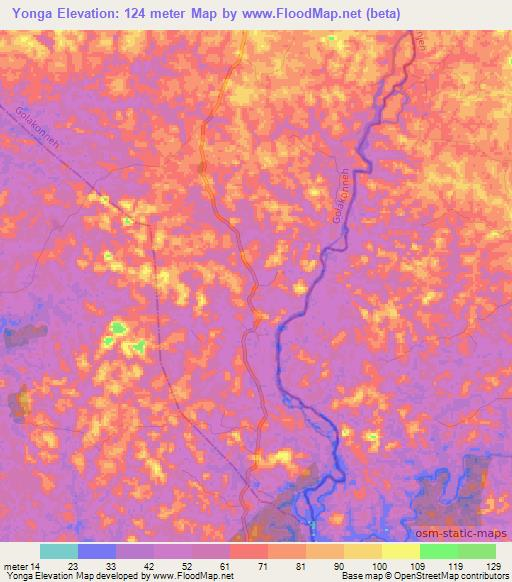 Yonga,Liberia Elevation Map