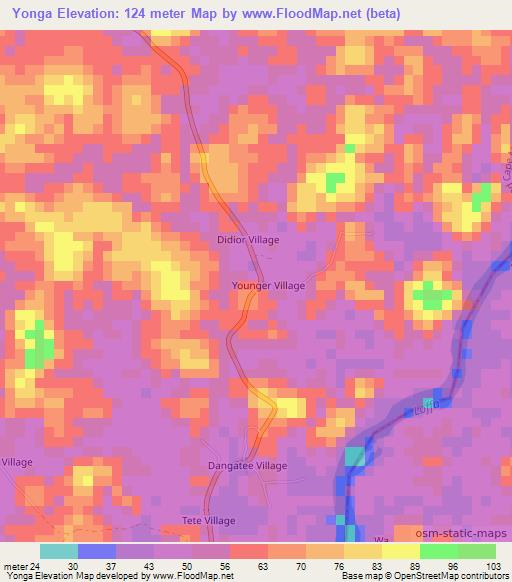 Yonga,Liberia Elevation Map