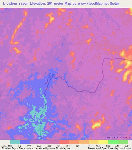 Blowhen Sayon,Liberia Elevation Map