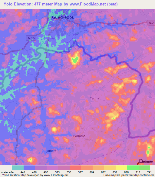 Yolo,Liberia Elevation Map