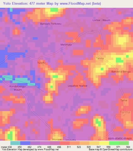 Yolo,Liberia Elevation Map