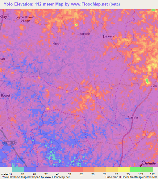Yolo,Liberia Elevation Map