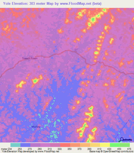 Yole,Liberia Elevation Map