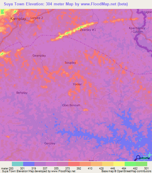 Suya Town,Liberia Elevation Map