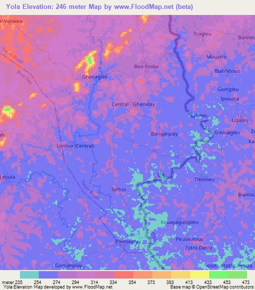 Yola,Liberia Elevation Map