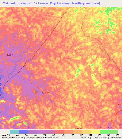 Yokokata,Liberia Elevation Map