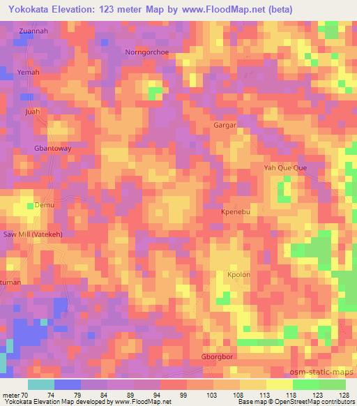 Yokokata,Liberia Elevation Map