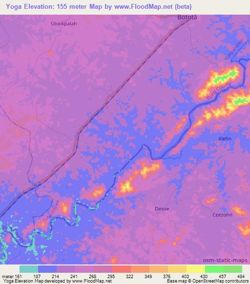 Yoga,Liberia Elevation Map