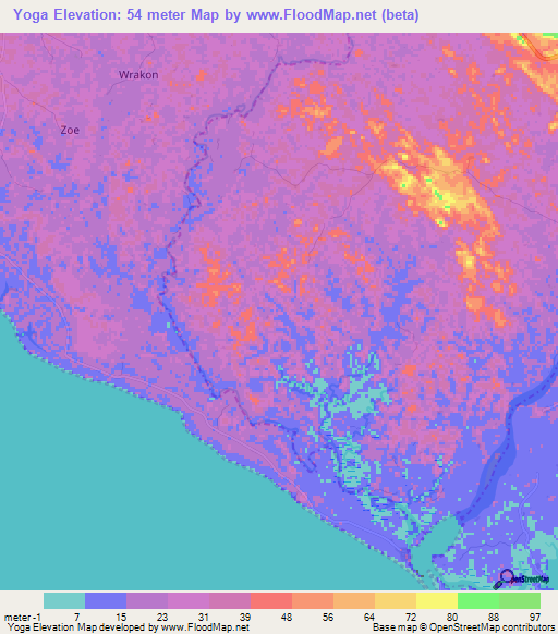 Yoga,Liberia Elevation Map