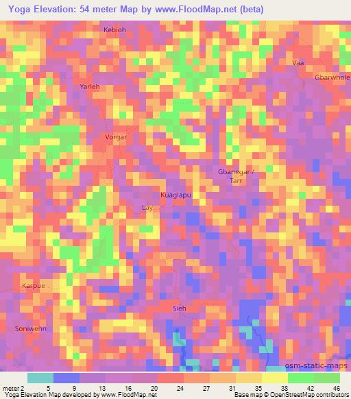 Yoga,Liberia Elevation Map
