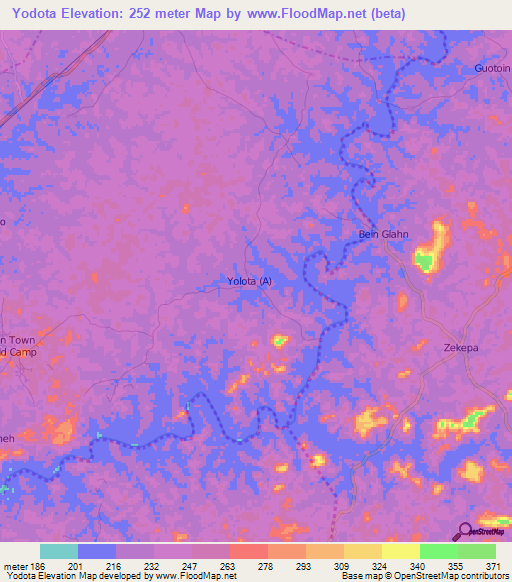 Yodota,Liberia Elevation Map