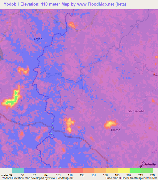 Yodobli,Liberia Elevation Map