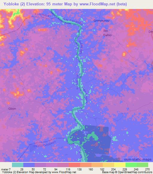 Yobloke (2),Liberia Elevation Map