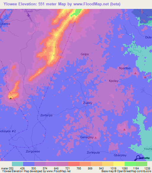 Ylowee,Liberia Elevation Map