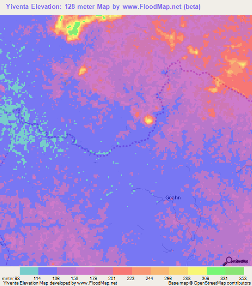 Yiventa,Liberia Elevation Map