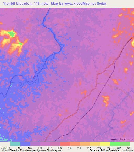 Yionbli,Liberia Elevation Map